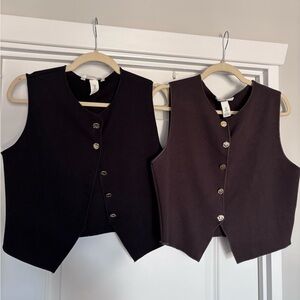H&M Black and Dark Brown Button-Front Vests